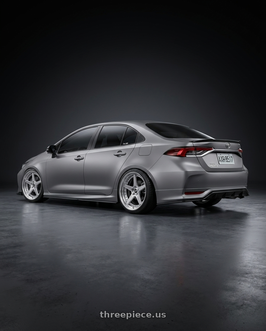 2022 Toyota altis with Work Zeast St1 5x100 18x7.5+0 S Disk Brush Silver Clear wheels rear three quarter view square tires