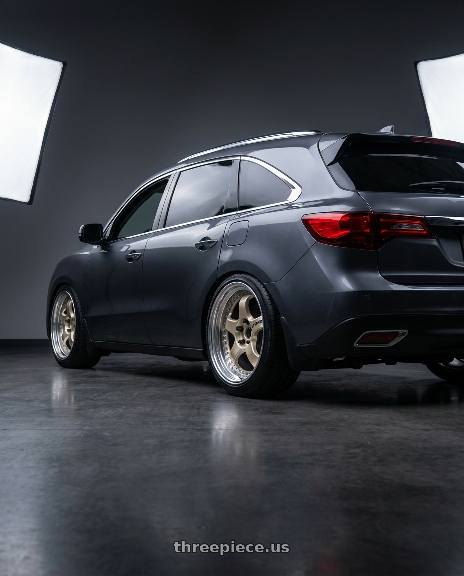 2014 Acura Mdx with Work Meister S1 3P 5x114.3 19x8+42 O Disk Bright Buff Finish wheels rear three quarter view square tires