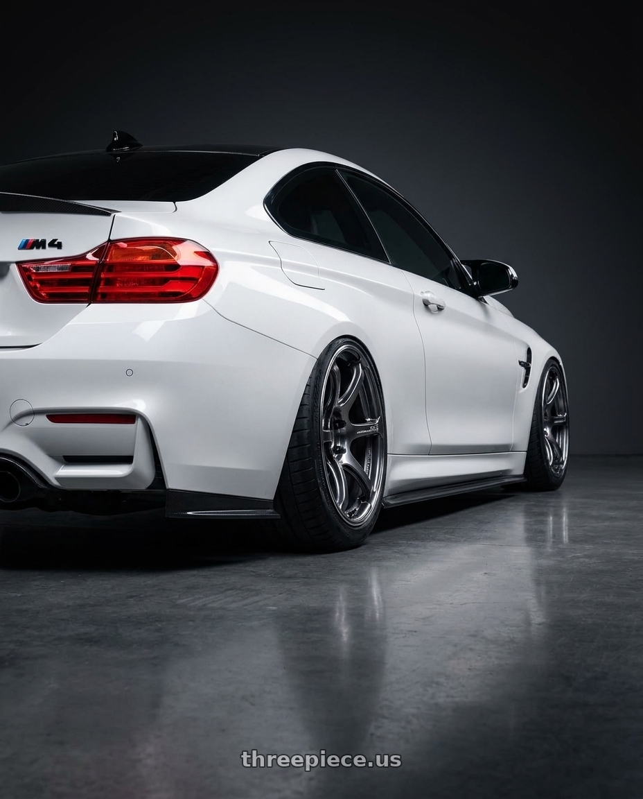 2020 bmw f82m4 with Advan Racing RG-4 5x114.3 18x8.0 +44 RACING HYPER BLACK & RING wheels rear three quarter view meaty tires