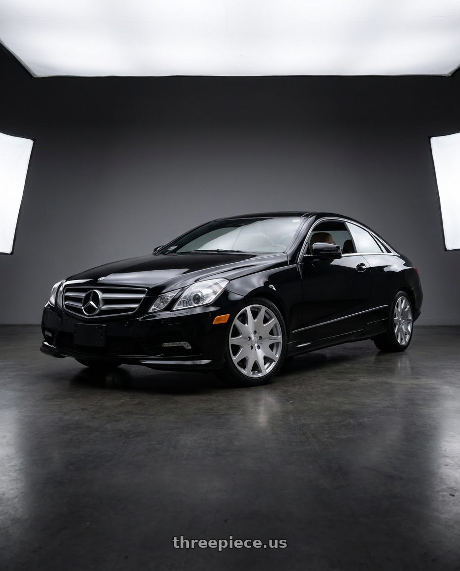 2013 Mercedes-Benz E350 4Matic with MRR HR3 5x112 19x8.5  +32 Silver Machine Face wheels front three quarter view stock stance