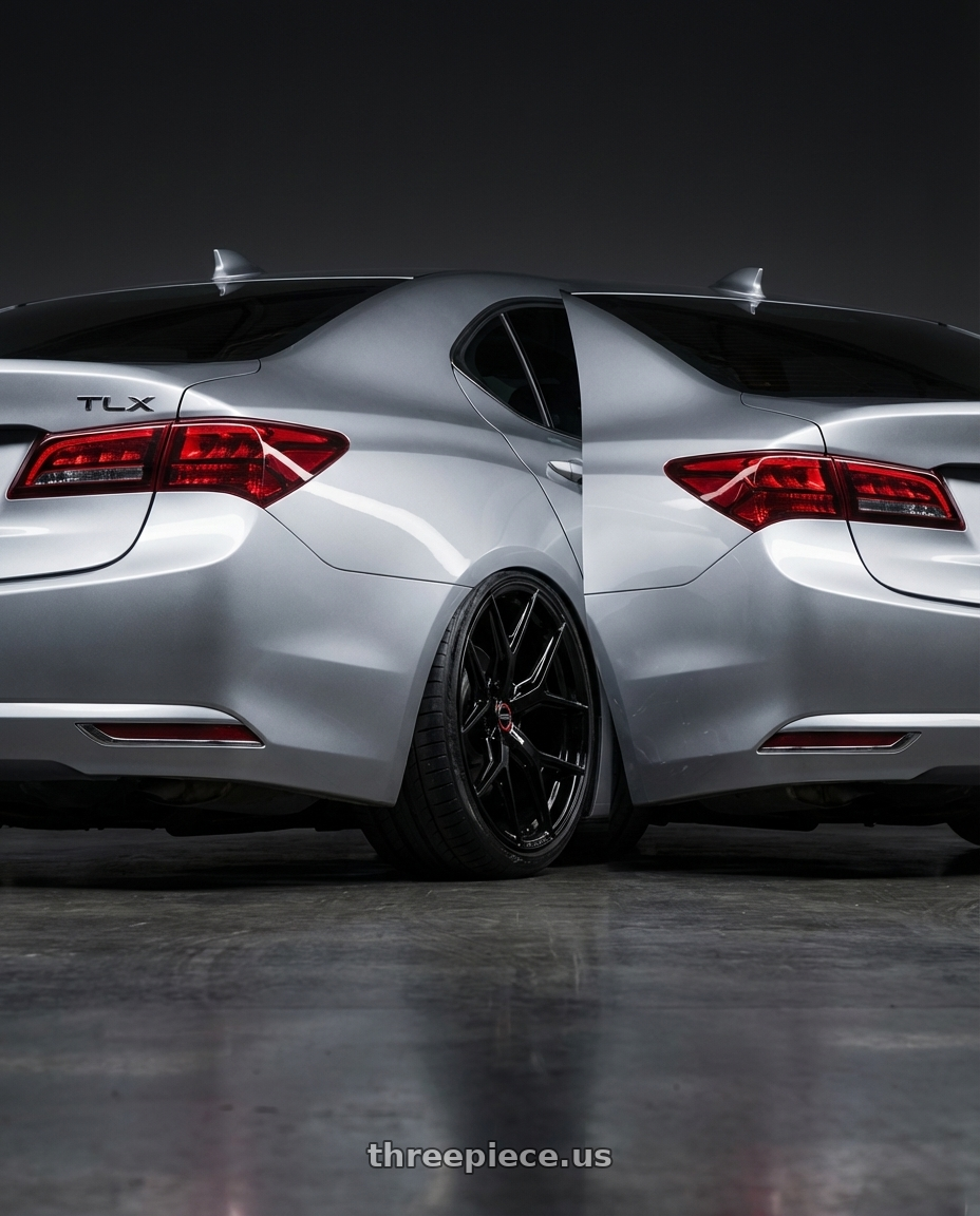 2019 Acura TLX with Vossen HF-5 20x9.5 / 5x114.3 / ET25 / Deep Face / 73.1 -GB - Gloss Black Wheel - HF5-0N07 wheels rear three quarter view slight stretch tires
