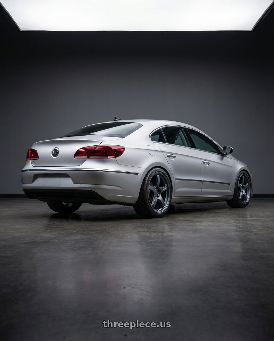 2015 Volkswagen CC with Gram Lights 57CR 5x112 19x10.5+22 Gunblue II wheels rear three quarter view square tires