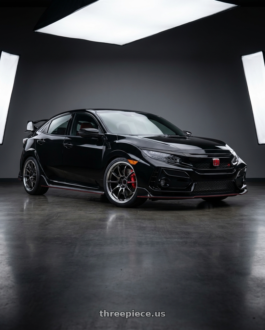 2021 Honda Civic Type R with Work Emotion Zr10 5x120 18x9.5 +38 Glim Black Diamond Rim cut wheels