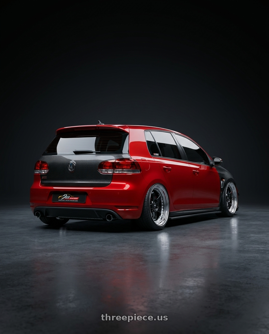 2012 VW gti mk6 with Work Meister S1 3P 5x100 18x9+35 A Disk Black wheels rear three quarter view square tires
