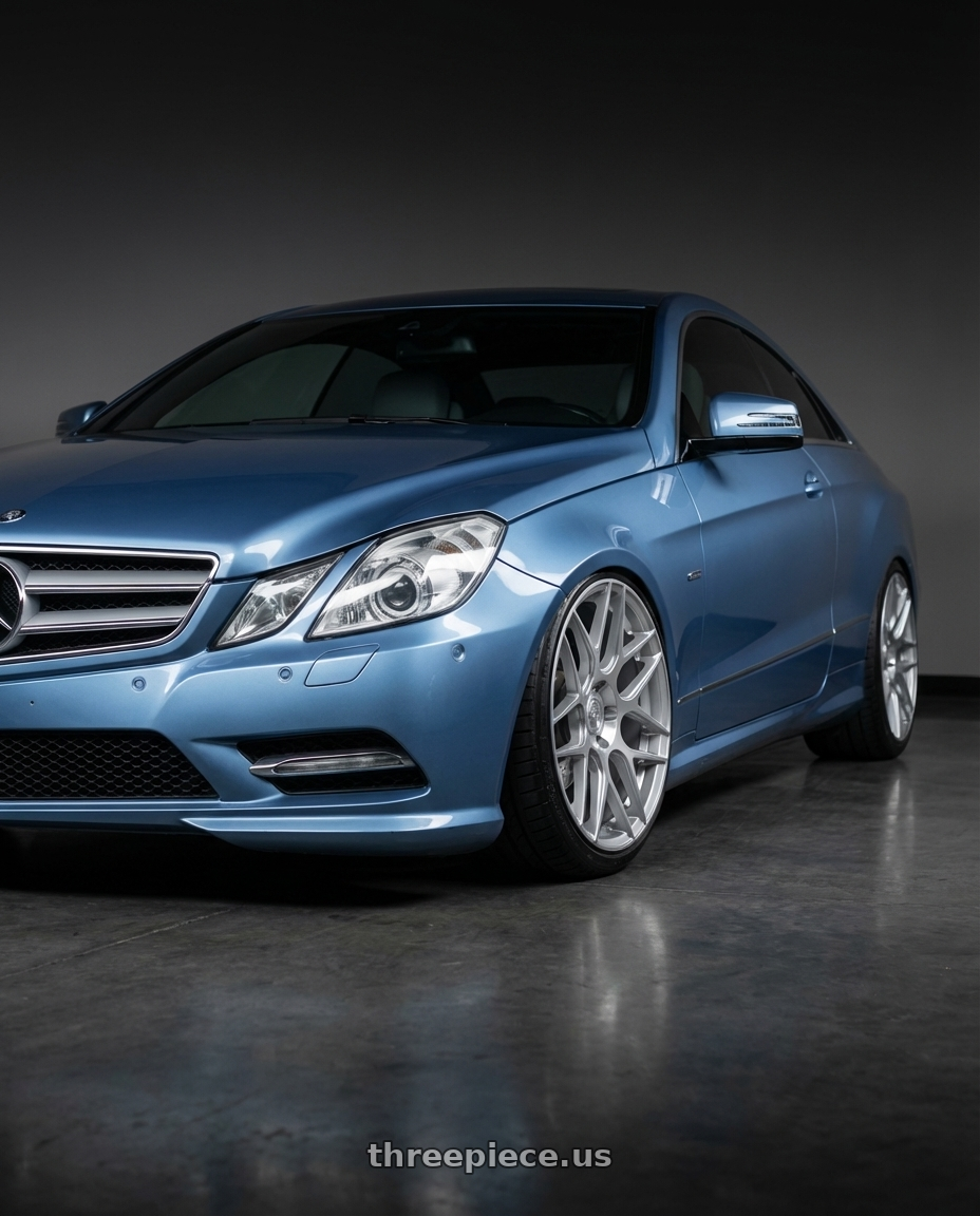 2014 Mercedes-Benz E-Class Coupe C207 with Aodhan AFF2 5x112 20x9+30 Gloss Silver Machined Face wheels front three quarter view stanced stance