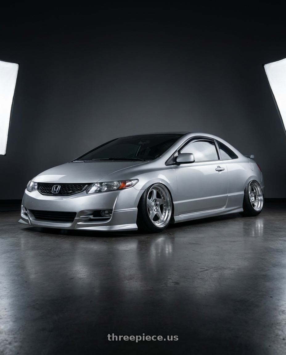 2007 Honda civic coupe with Aodhan AH01 5x100 / 5x114.3 17x9+25 Silver w/Machined Face wheels