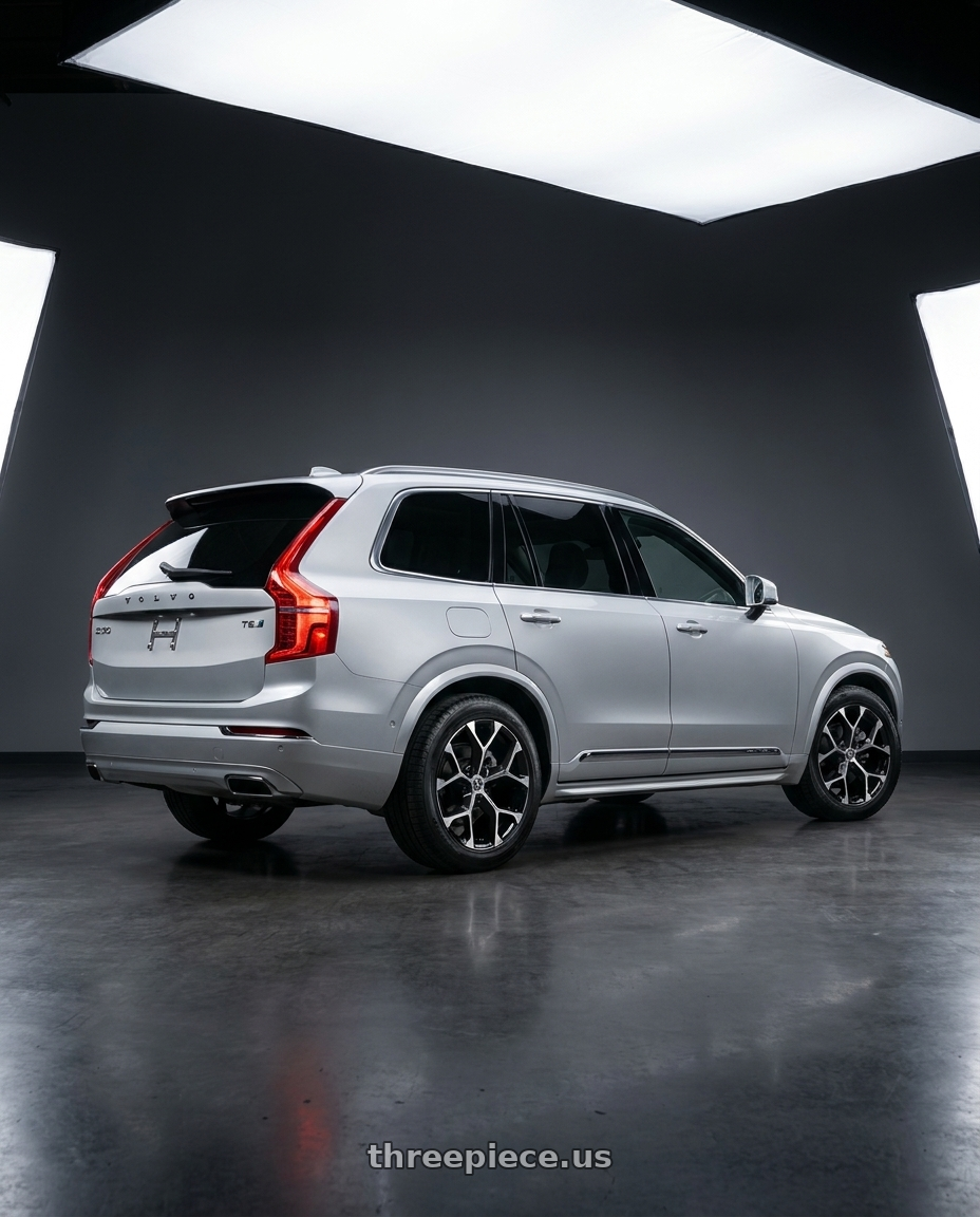 2017 Volvo xc90 T6  with Xcess 5 Flake 5x108 18x8.5 +35 Gloss Black Machined wheels rear three quarter view square tires