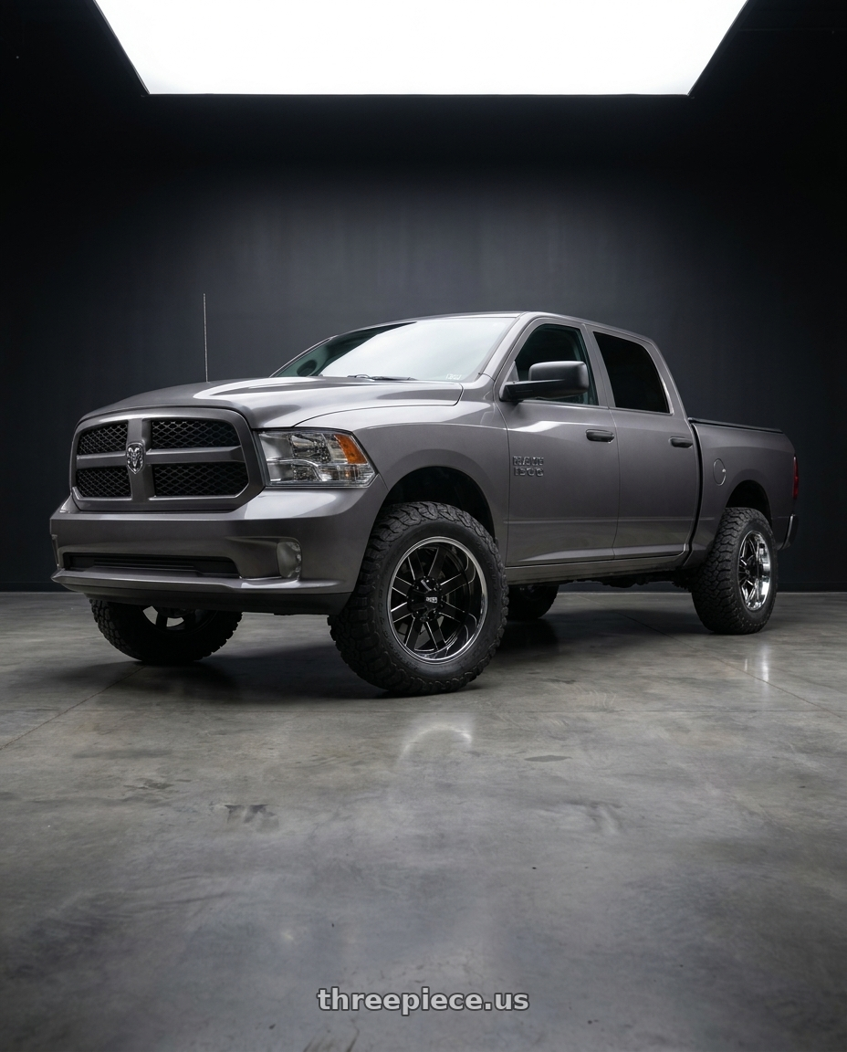 2024 Ram 1500 with Moto Metal MO200 6X139.7 22X10 -18 GLOSS BLACK MILLED CENTER CHROME LIP wheels