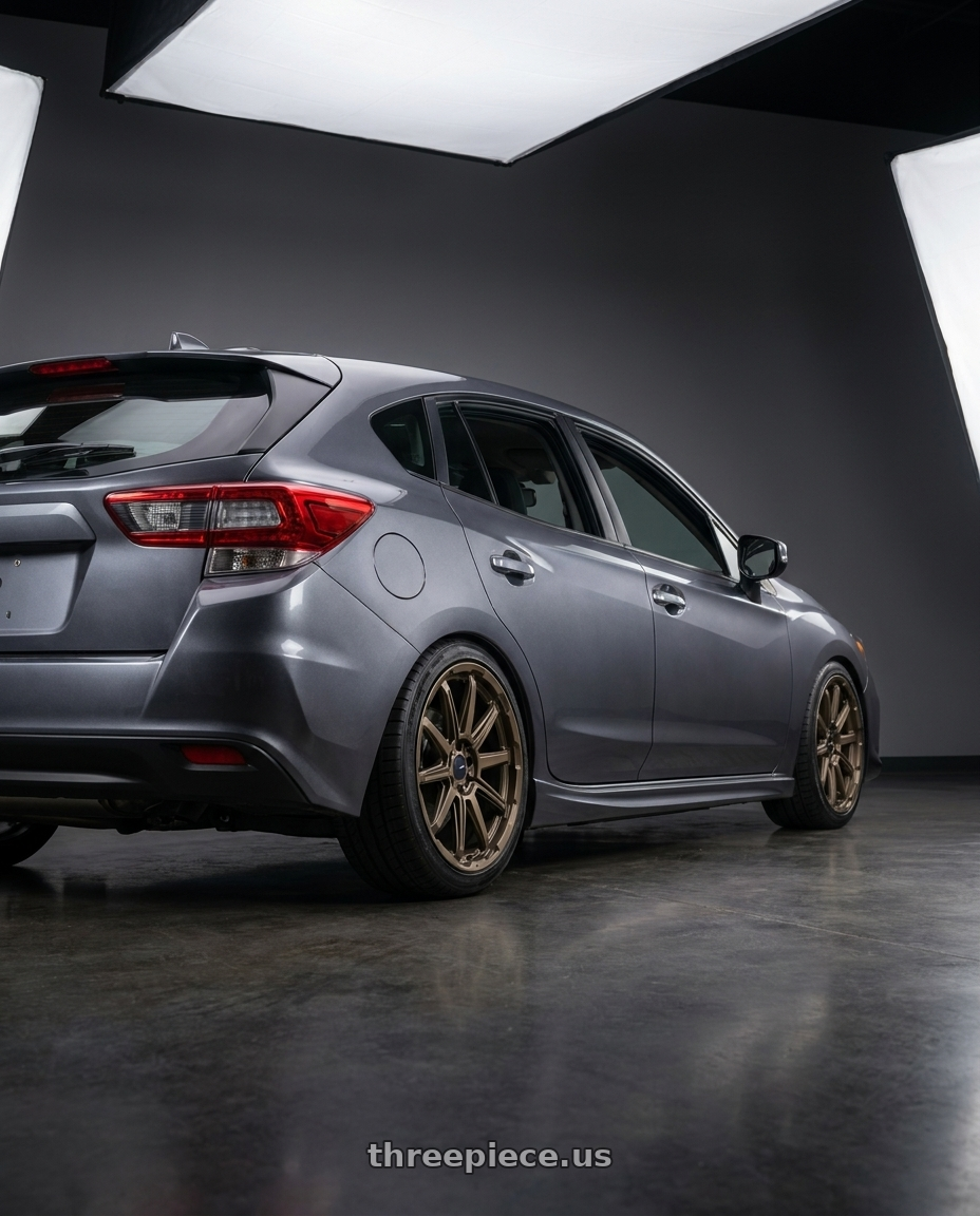 2022 Subaru Impreza Sport Hatchback with Enkei Adventurer 5x100 18x8+35 Matte Bronze wheels rear three quarter view square tires