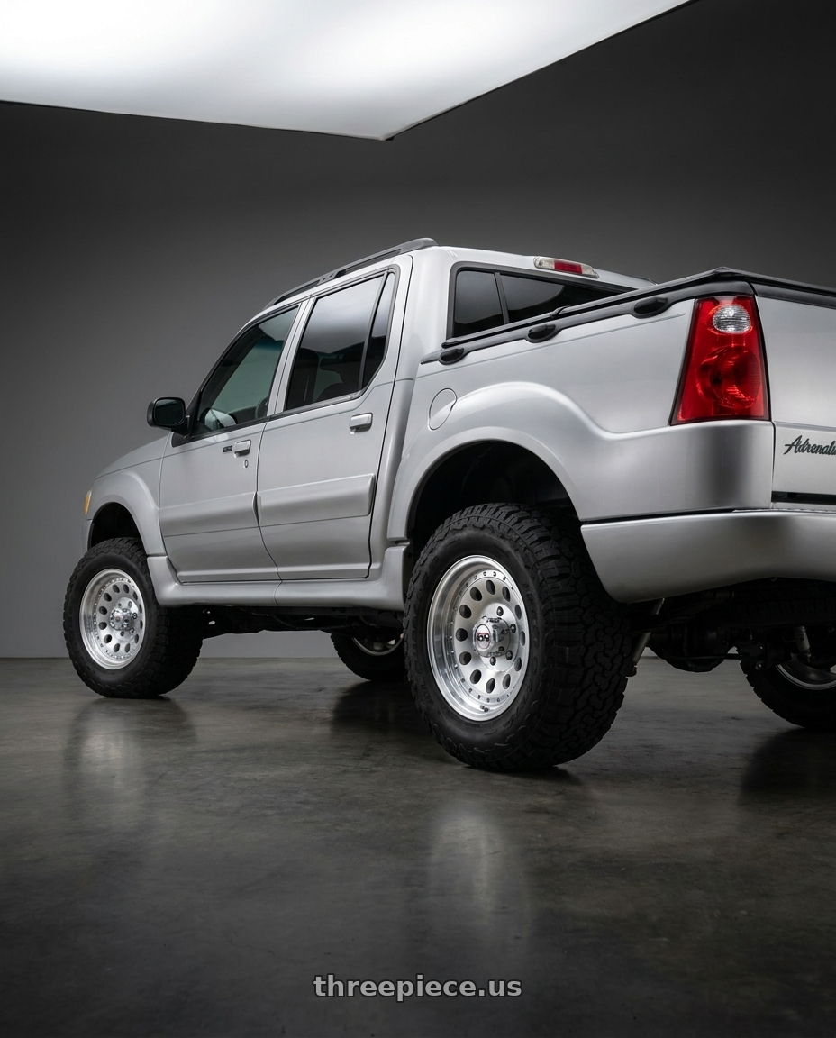 2005 Ford explorer sport trac with Ion Type 71 5x114.3 15x7-6 Machined wheels rear three quarter view meaty tires