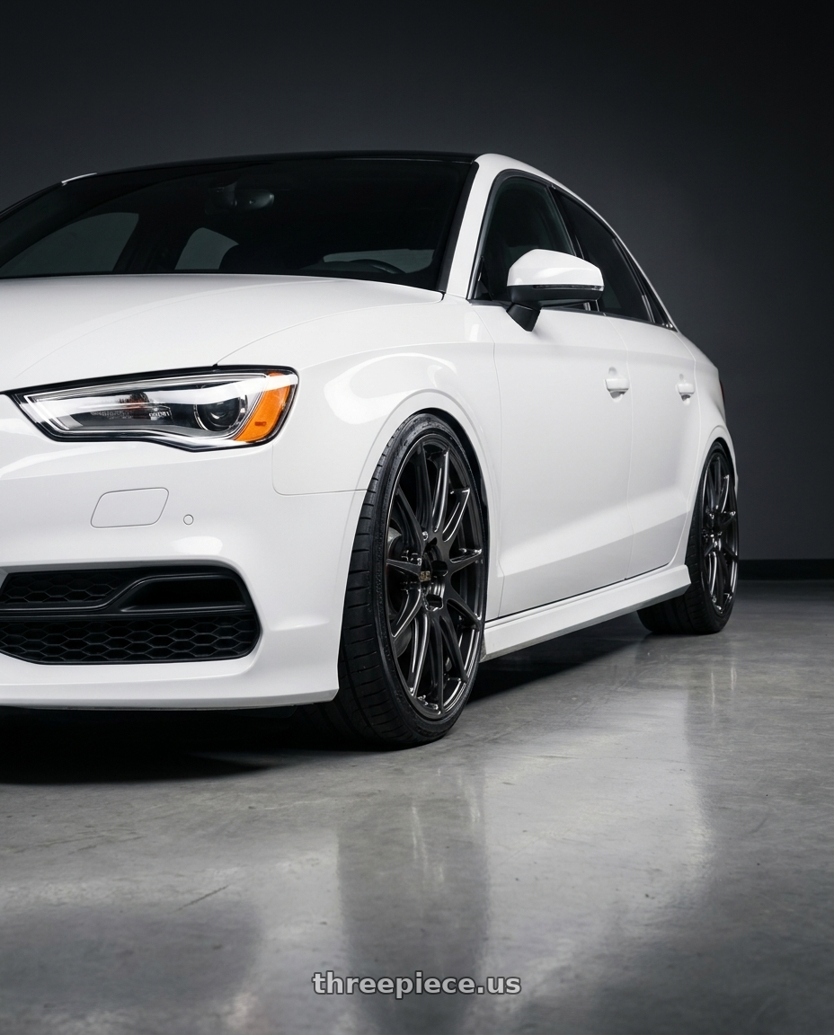 2015 Audi S3 with BBS FS 5x112 19x9.5+45 Diamond Black wheels front three quarter view lowered stance