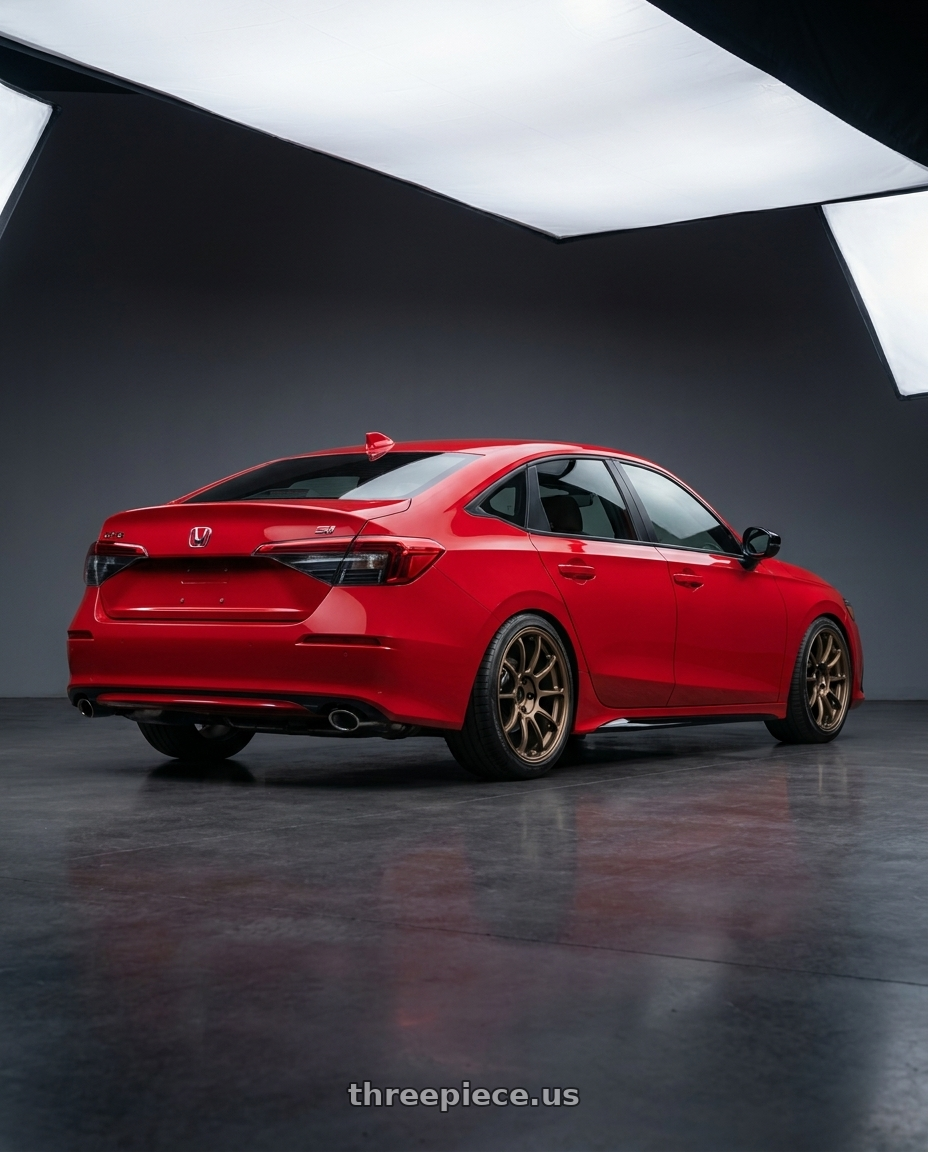 2026 Honda Civic Si with Volk Racing ZE40 M-SPEC 5x114.3 19x9.5 +35 BRONZE wheels rear three quarter view slight stretch tires
