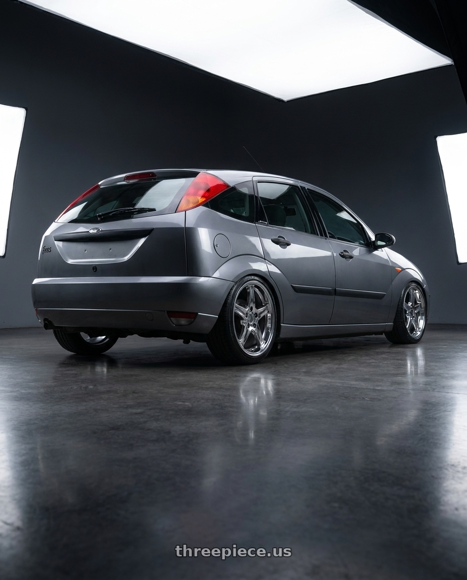2004 ford focus 5dr hatchback with Performance Replicas 102 17X9 +18 CHROME wheels rear three quarter view slight stretch tires