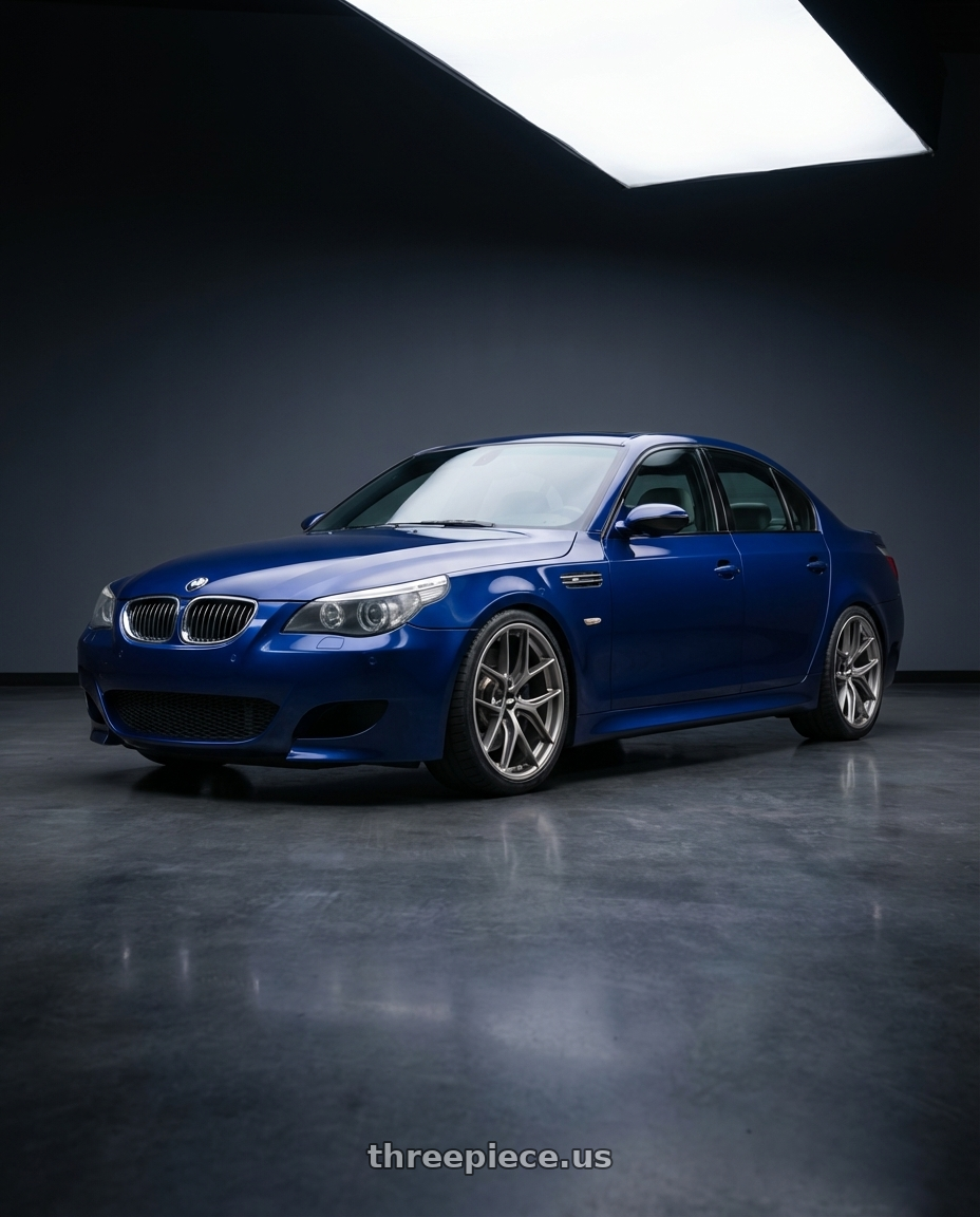 2010 BMW M5 E60 with BBS CC-R 5x120 19x10.0+38 Satin Platinum wheels front three quarter view lowered stance