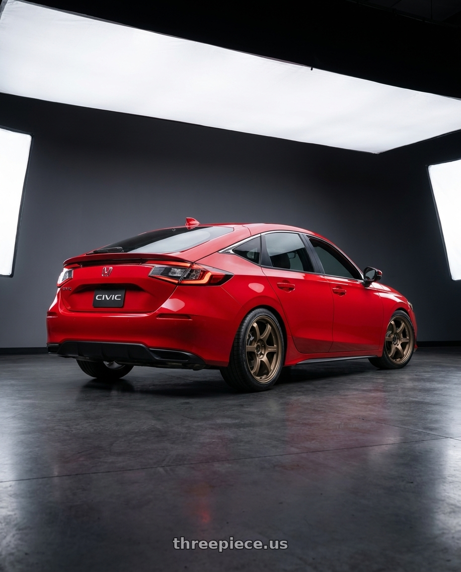 2024 Honda Civic with Gram Lights 57DR 5x114.3 18x8.5+37 Bronze II wheels rear three quarter view square tires