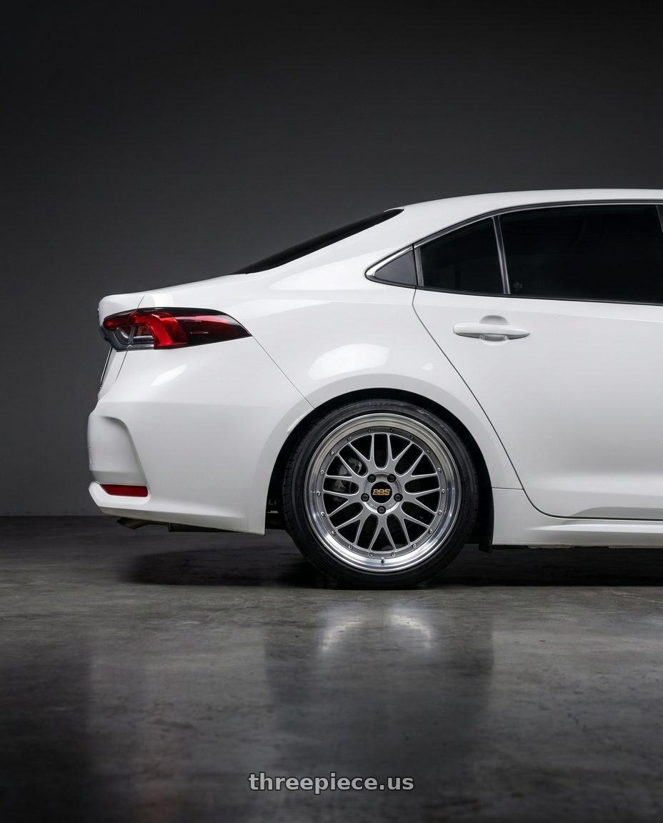 2025 toyota corolla Altis with BBS LM 5x114.3 17x7.5+38 Diamond Silver wheels rear three quarter view square tires