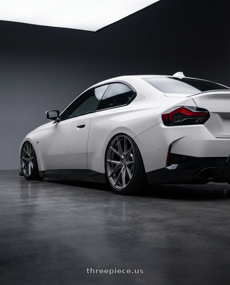 2024 BMW 2 Series G42 with Niche 1PC M116 MISANO 5X112 19X9.5 +50 MATTE GUN METAL wheels rear three quarter view slight stretch tires