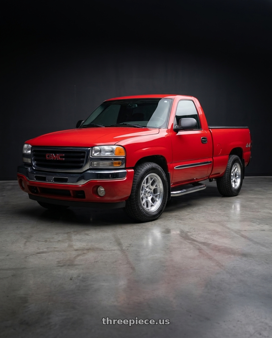 2004 gmc sierra 1500 fire with Pro Comp Alloys WRAITH 6x139.7 17x8 +20 Gloss Silver W/ Machined Face wheels