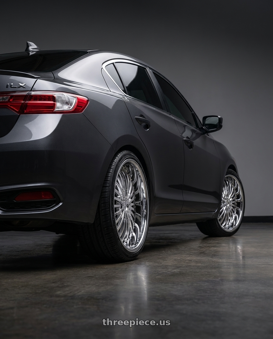 2016 Acura Ilx with Strada Spina 5x114.3/5x120 22x8.5 +40 Chrome wheels rear three quarter view square tires