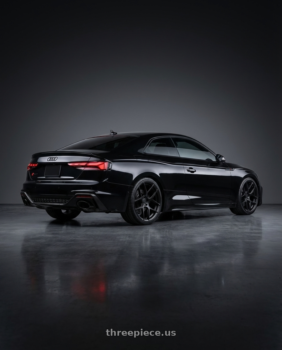 2022 Audi RS5 with Aodhan AFF2 5x112 20x9+30 Matte Black wheels rear three quarter view square tires