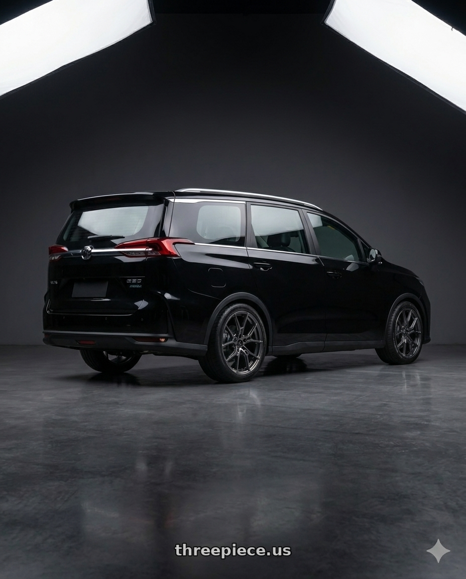 2026 MG G50 PHEV  with DEFIANT DF09 5x120 20x9+40 Black wheels rear three quarter view square tires