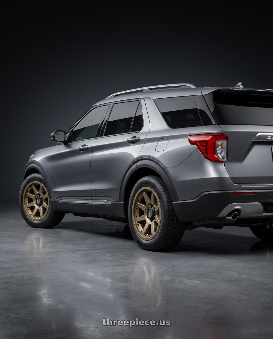 2025 ford explorer with Icon Alloys REBOUND PRO 6x139.7 17x8.5+0 BRONZE wheels rear three quarter view square tires