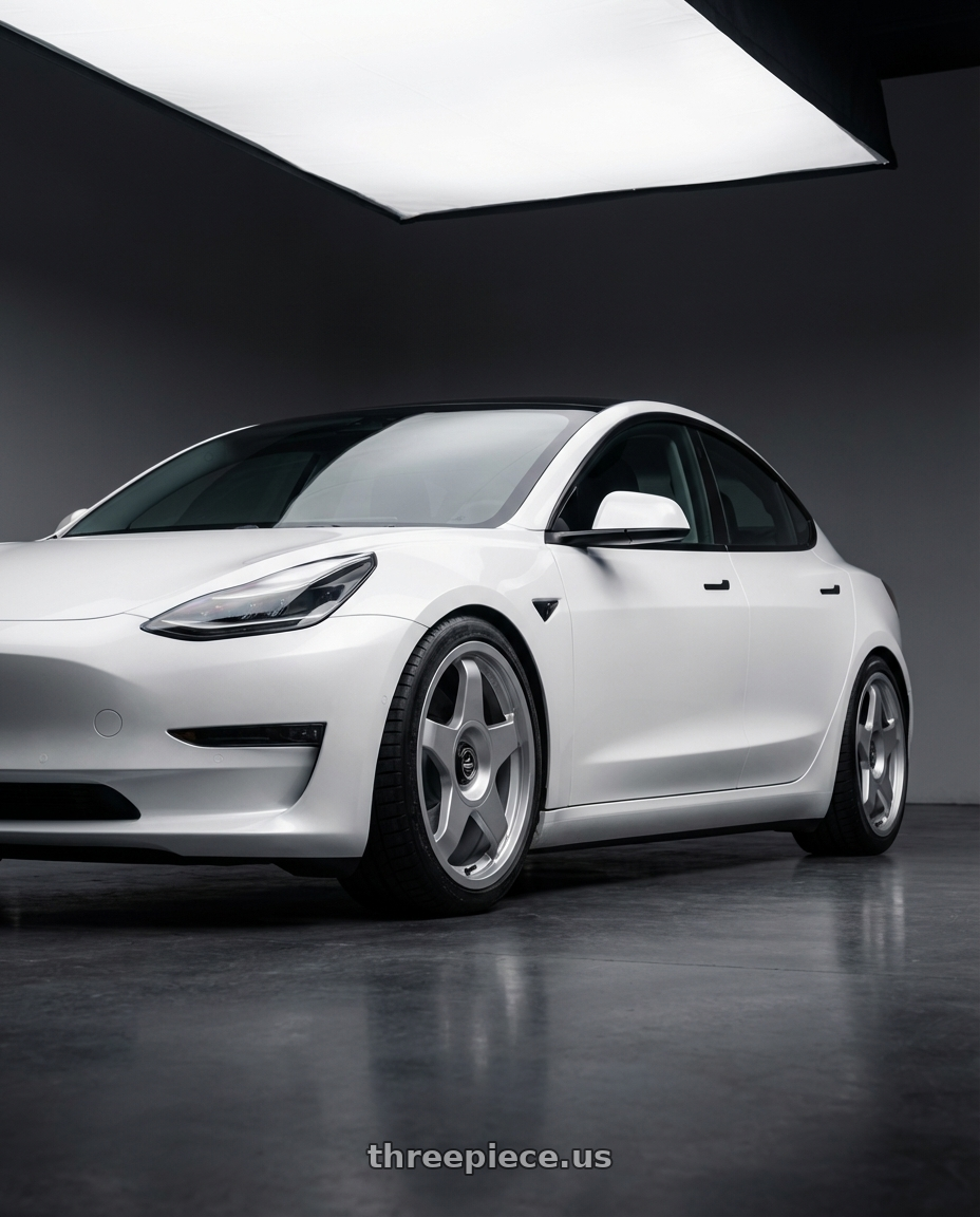 2023 Tesla Model 3 with fifteen52 CHICANE 5x114.3 / 5x120 19x8.5 +35 SPEED SILVER (GLOSS SILVER) wheels