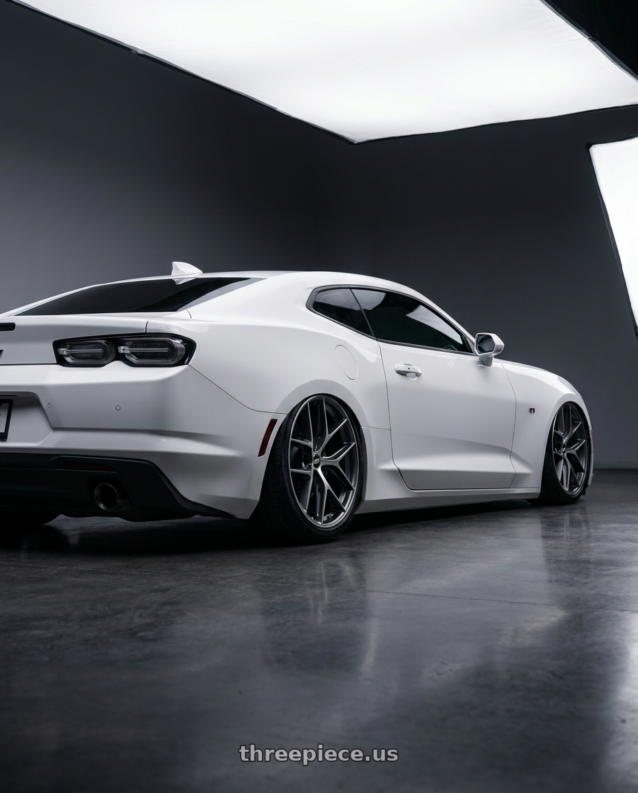 2022 Chevrolet Camaro with BBS CC-R 5x120 20x8.5+32 Graphite w/ Diamond Cut Face wheels rear three quarter view slight stretch tires