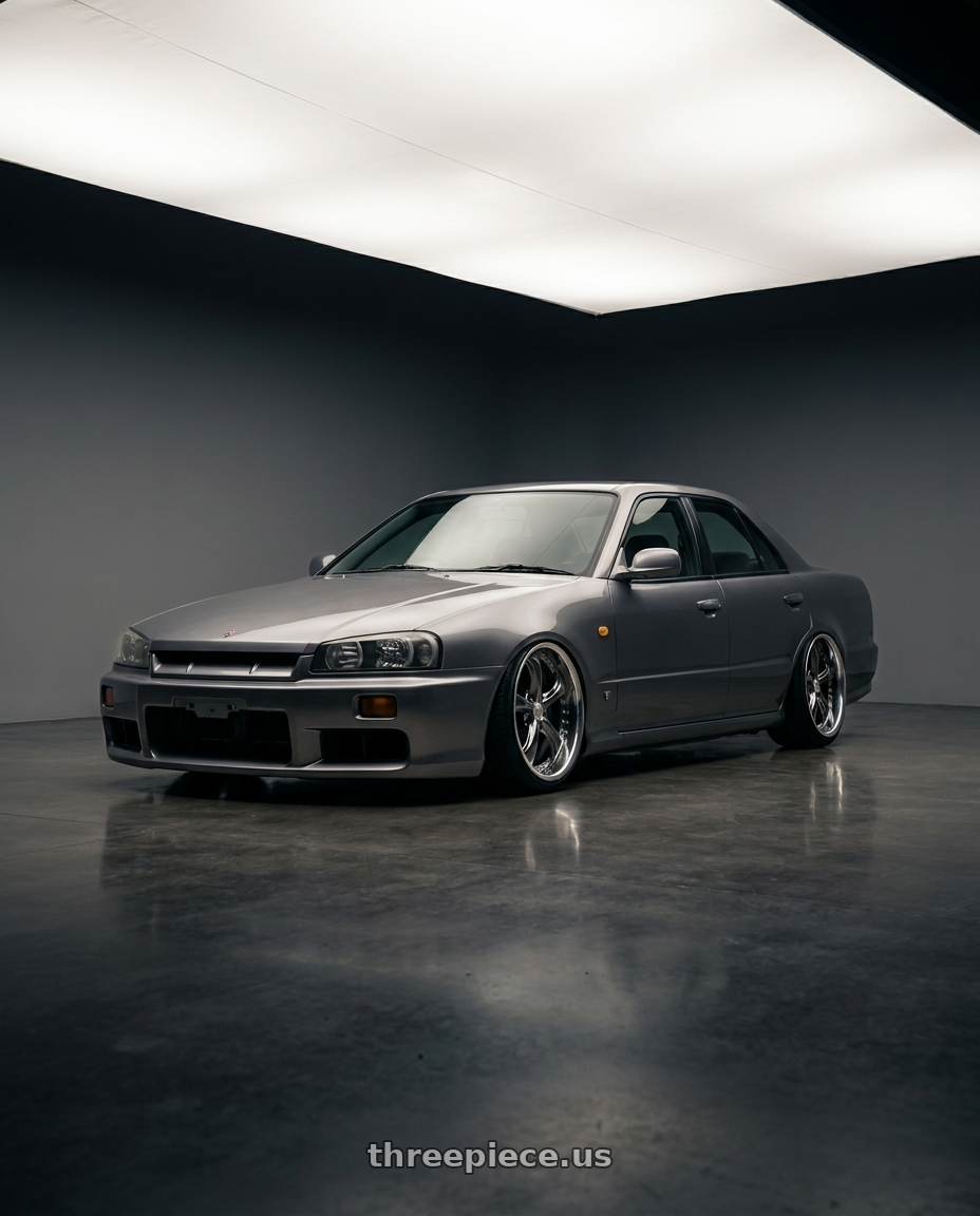 1998 Nissan skyline hr34 sedan with Work Wheels VS-KF 5X114.3 19x8+2 Brilliant Silver Black A Disk FULL REVERSE wheels