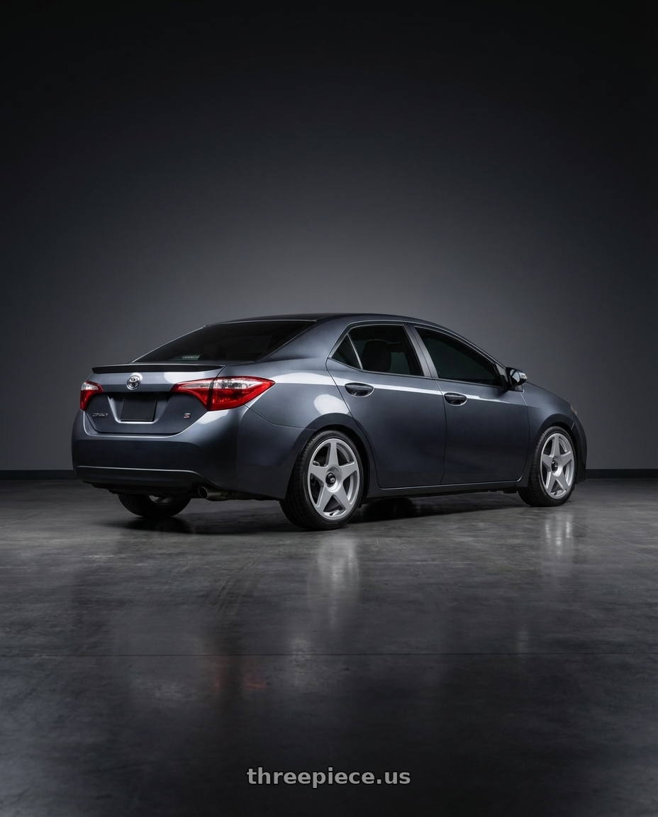 2016 Toyota Corolla S with fifteen52 TARMAC EVO 5x100 / 5x114.3 18x8.5 +35 SPEED SILVER (GLOSS SILVER) wheels rear three quarter view square tires