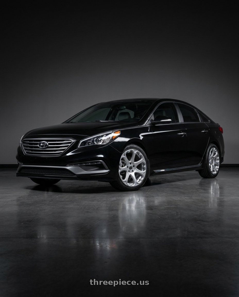 2016 Hyundai Sonata Black with Heritage Wheel Kokoro Monoc 5X114.3 18x8.5+35 Silver wheels