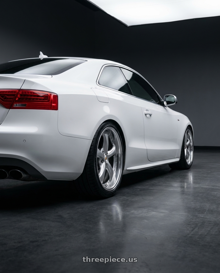 2010 audi s5 with Work Wheels VS-KF 5x112 19x8+28 Light Grey Silver A Disk STEP RIM wheels rear three quarter view square tires