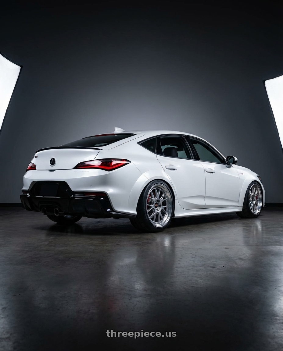 2024 Acura Integra Type S with BBS LM-R 5x120 19x9.5+35 Diamond Silver wheels rear three quarter view slight stretch tires