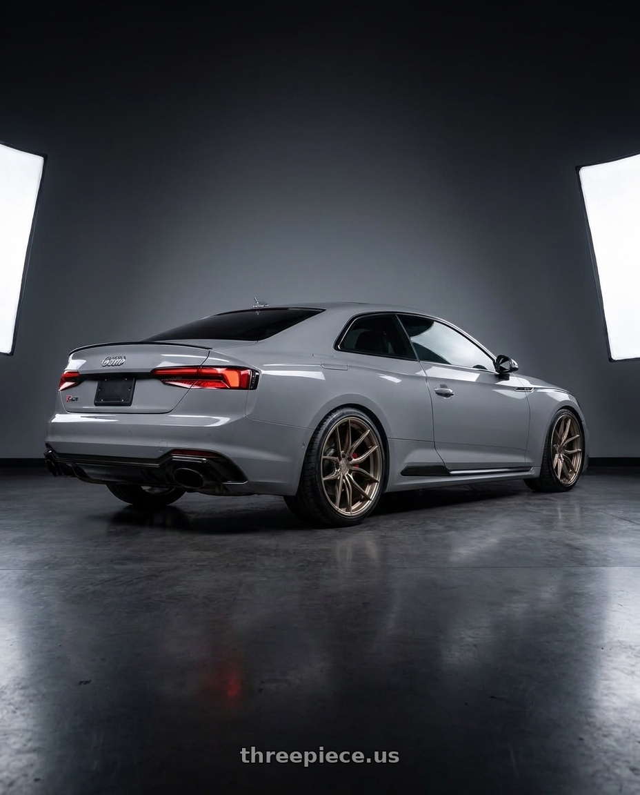2018 Audi RS5 with Niche 1PC M267 TORSION 5X112 20X9 +25 PLATINUM BRONZE wheels rear three quarter view slight stretch tires