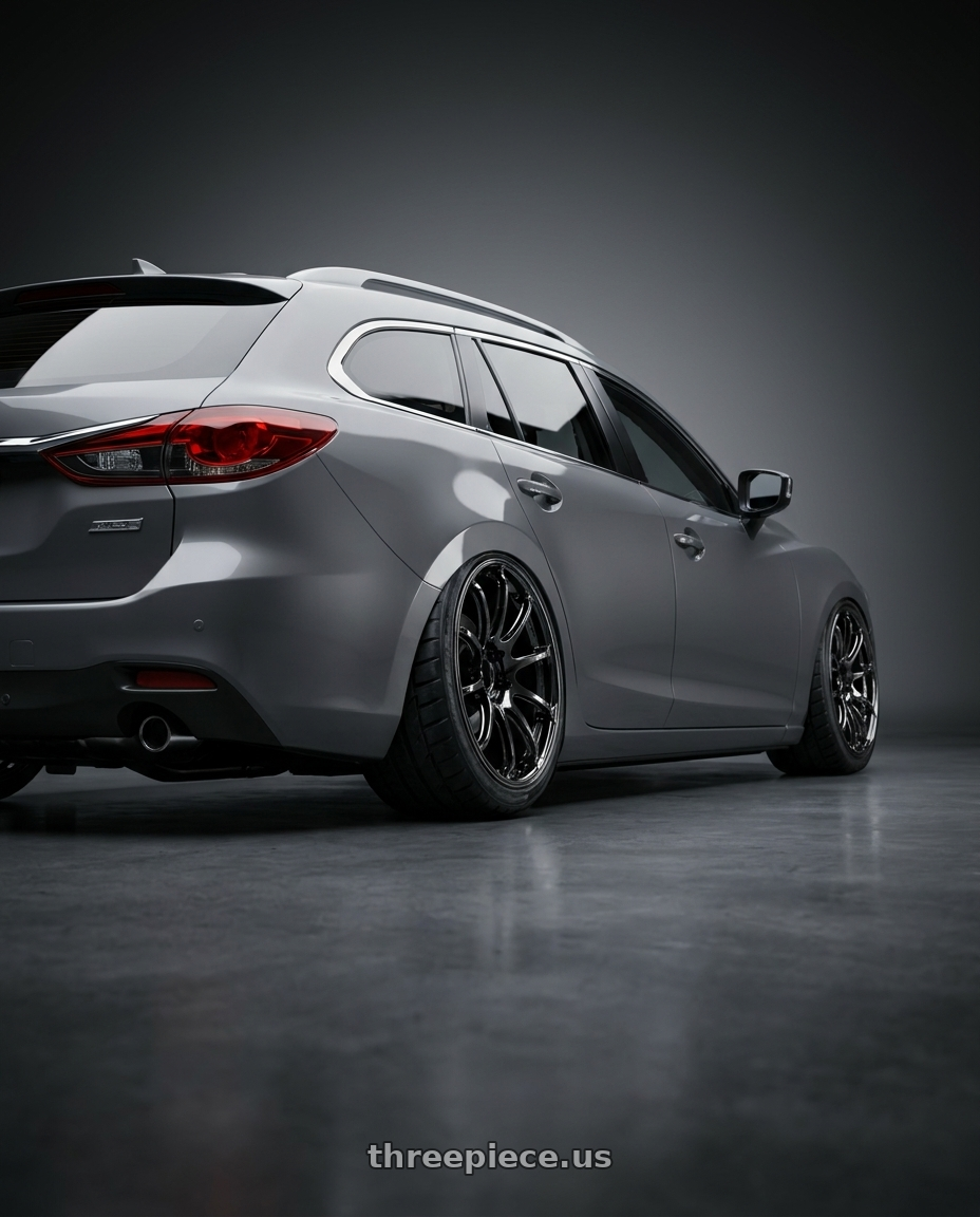 2019 Mazda 6 wagon with Advan Racing RSIII 5x114.3 19x8.5 +51 BLACK CHROME wheels rear three quarter view meaty tires