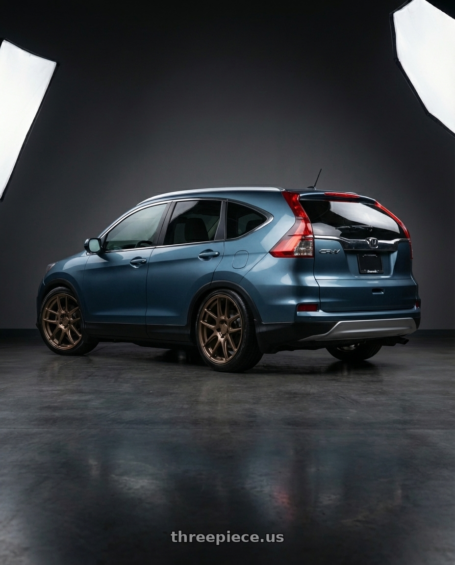 2015 Honda CrV with MRR FS1 5x108 18x8.5  +35 Gloss Bronze wheels rear three quarter view slight stretch tires