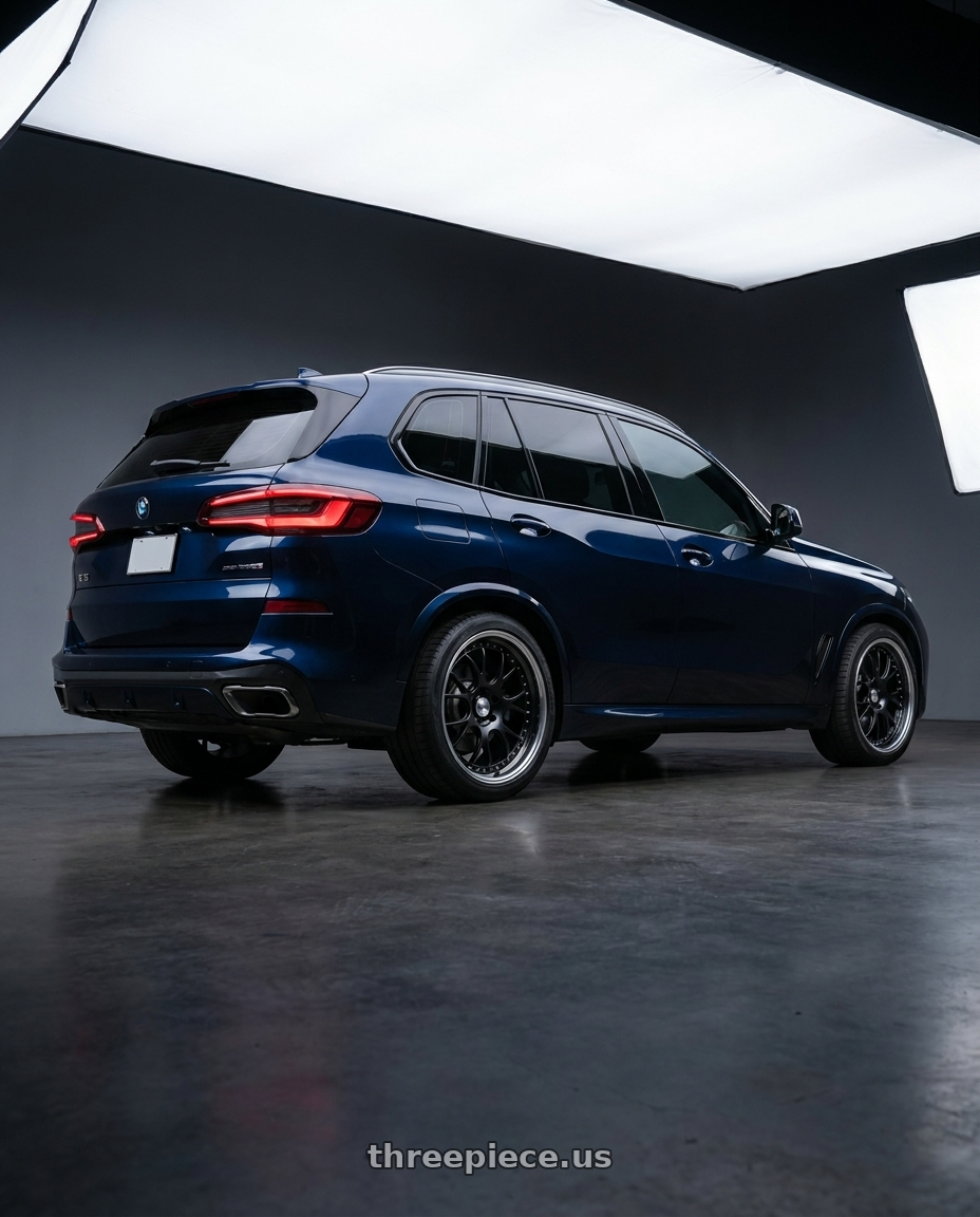 2019 bmw x5 with SSR Professor MS3 4x100 18x11+6 HP Disk Flat Black wheels rear three quarter view square tires