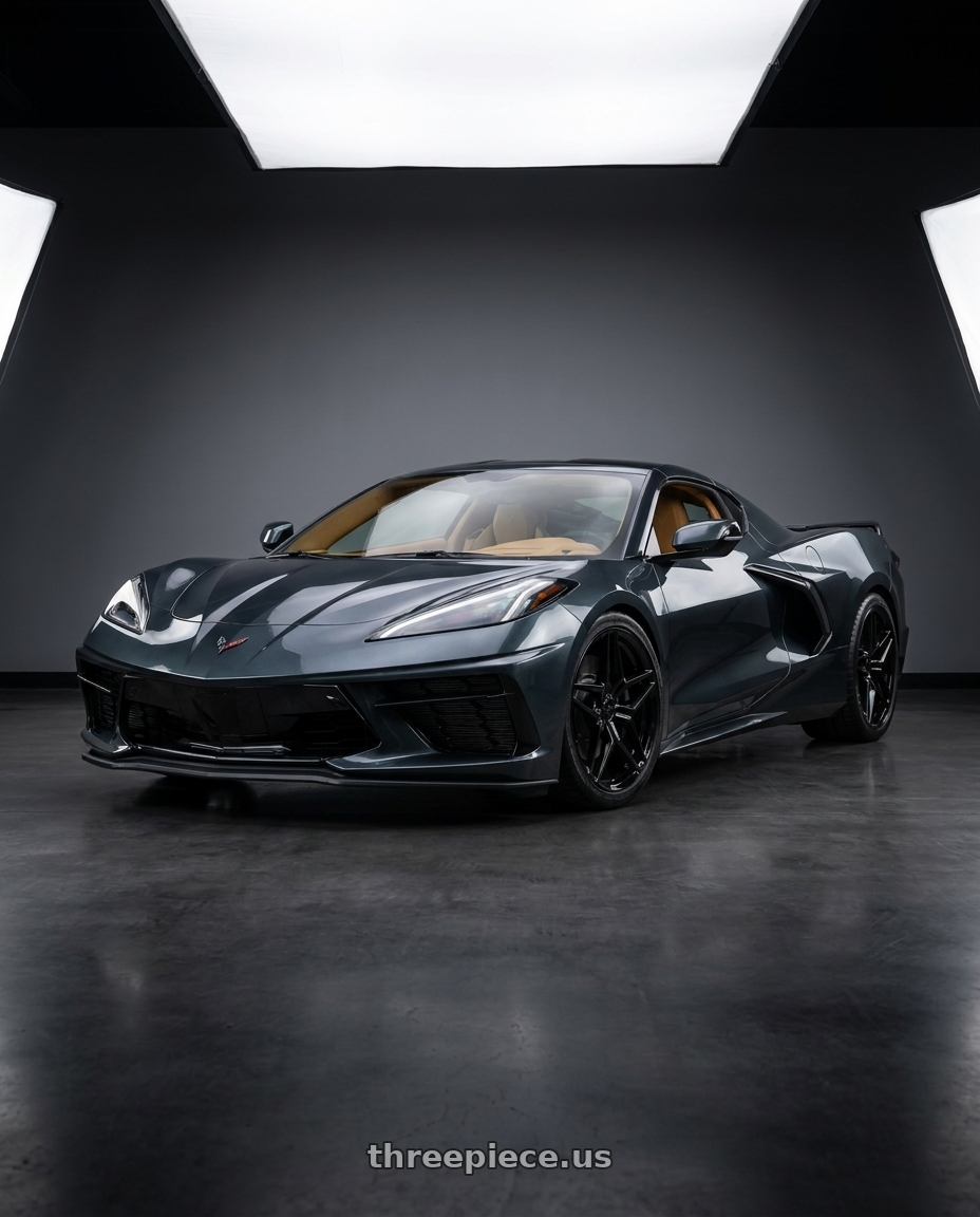 2021 Chevrolet Corvette Stingray with MRR M755 5x120 19x8.5  +38 Gloss Black fit Corvette C8 ( rear: M75520A152048BK ) wheels