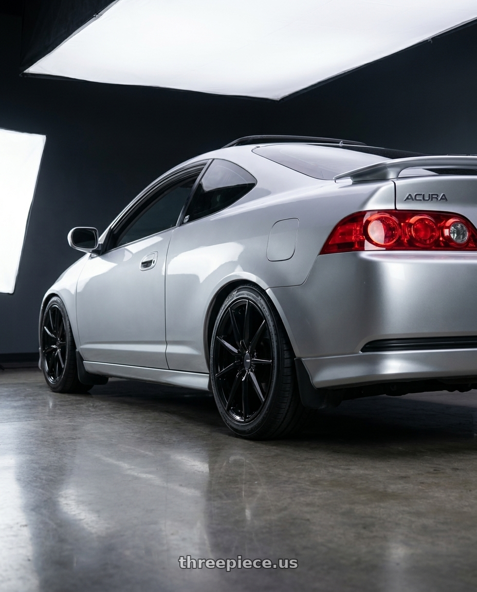 Acura Rsx 2003 with Enkei Hornet 5x100 17x7.5+45 Gloss Black wheels rear three quarter view square tires