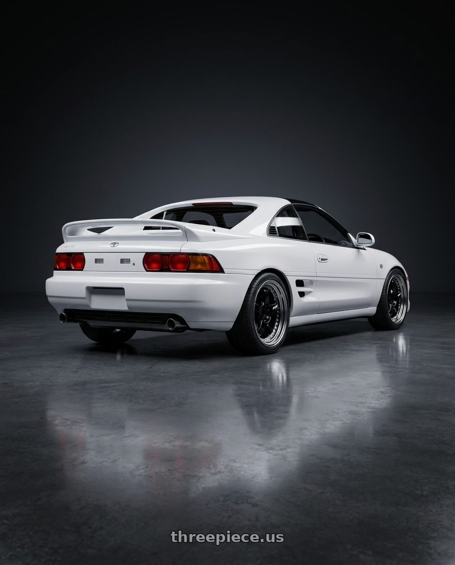 1996 Toyota MR2 with Work Meister S1 3P 5x100 18x7.5+54 A Disk Black wheels rear three quarter view square tires