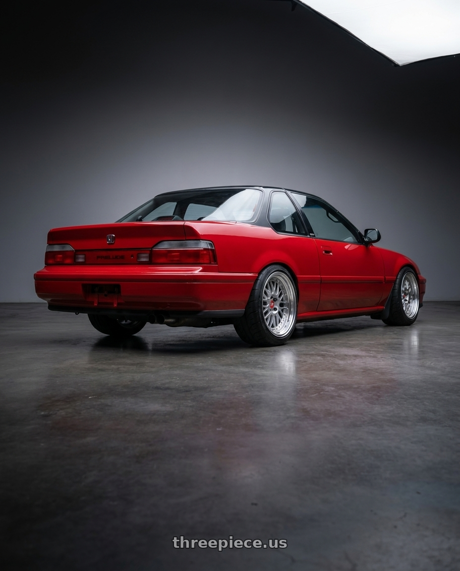1991 Honda prelude with Work Cr 2P 4x100 16x7 +22 GT Silver wheels rear three quarter view meaty tires