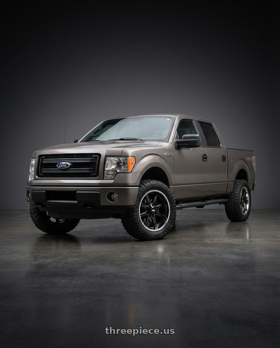 2013 Ford F-150 with Moto Metal MO201 6X135/6X139.7 20X10 -18 GLOSS BLACK MILLED CENTER CHROME LIP wheels