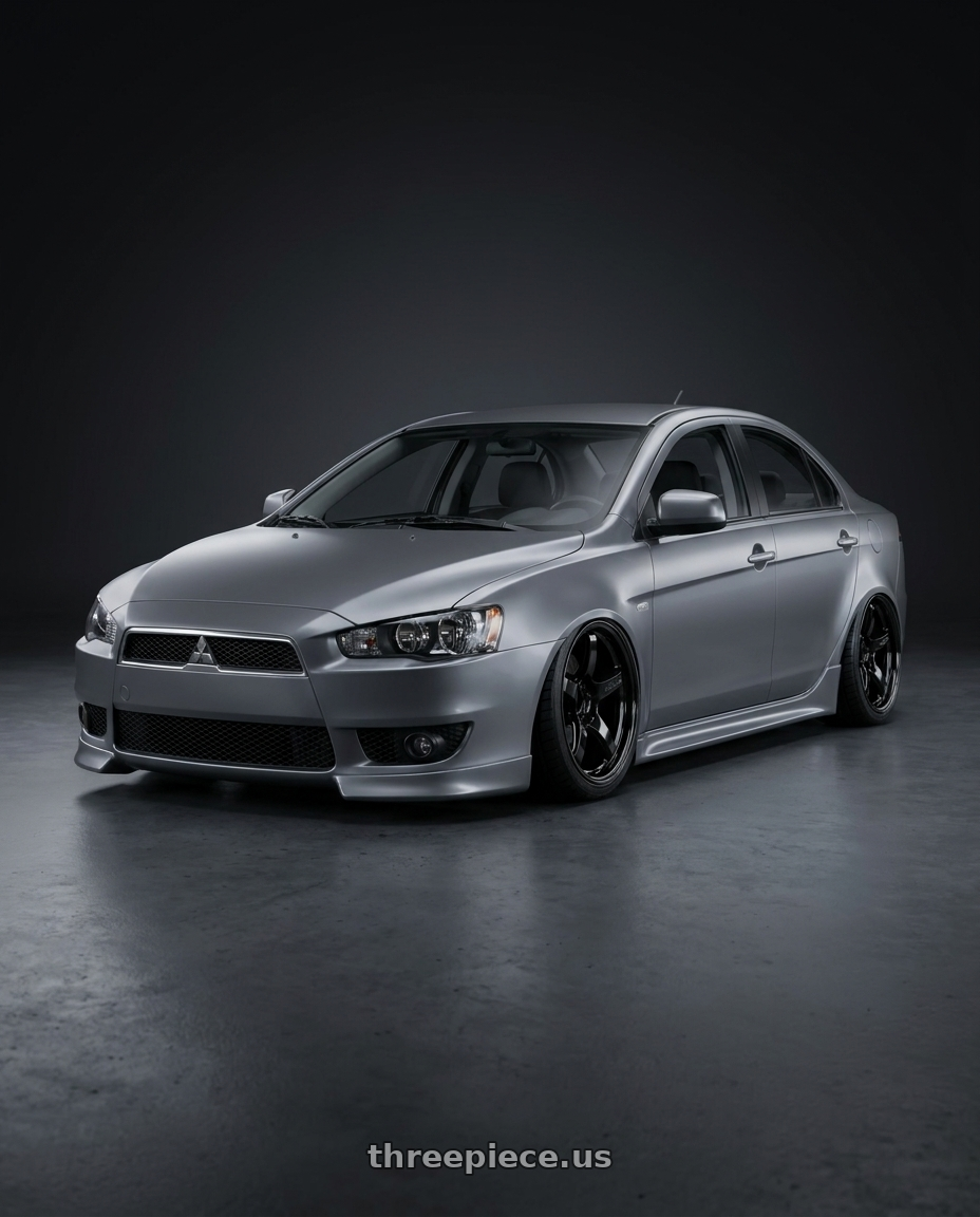 2014 Mitsubishi Lancer Ralliart with Gram Lights 57CR 5x114.3 18x9.5+12 Glossy Black wheels