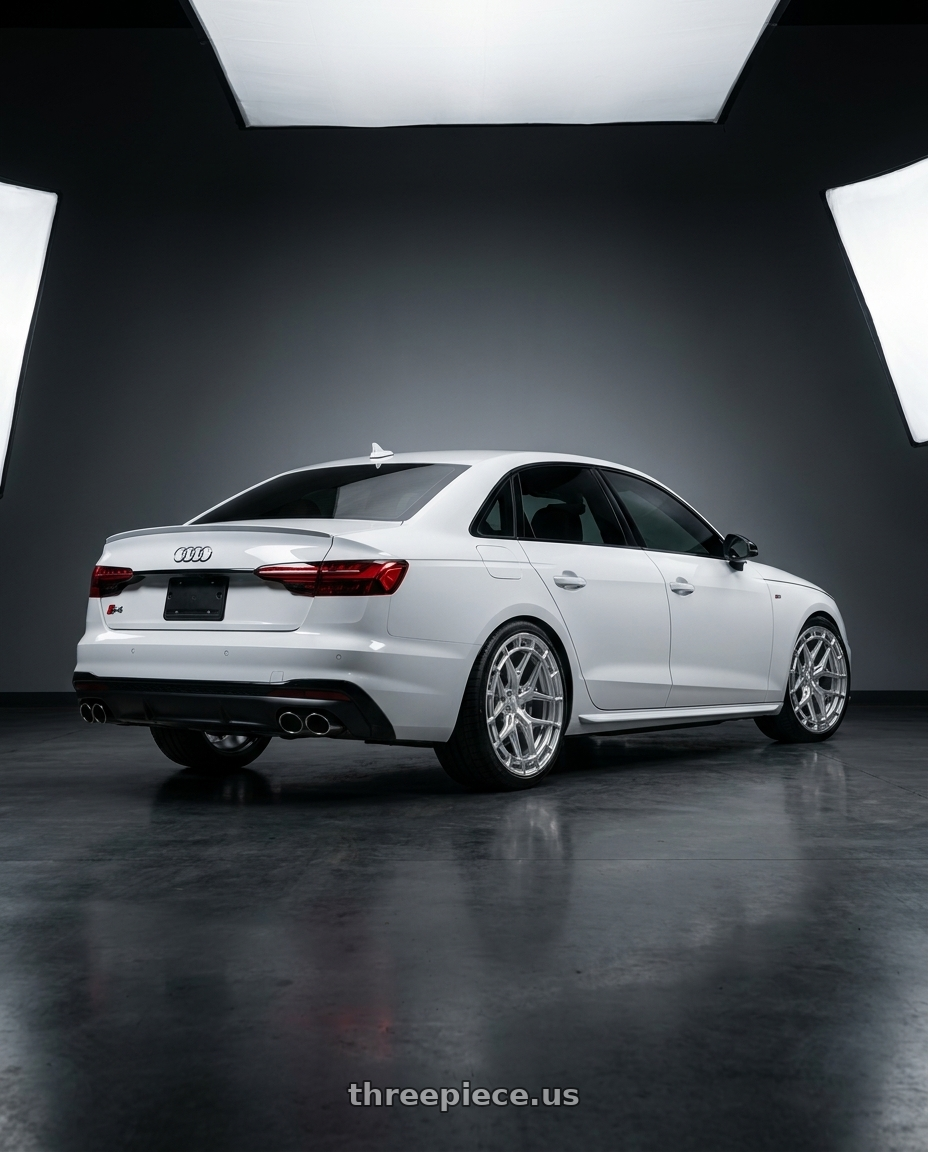 2020 Audi S4 with Vossen HFX-1 20x9 - 5x112 - ET25 - Flat - 66.5 - Silver Polished Wheel - HFX1-0M02 wheels rear three quarter view square tires