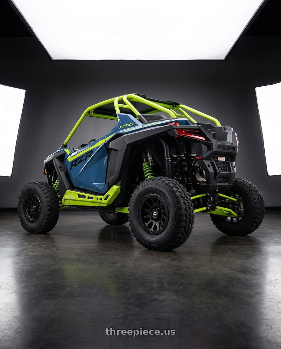 2025 XP Pro with Fuel UTV D920 VECTOR BEADLOCK 4X156 15X7 +13 MATTE BLACK wheels rear three quarter view square tires