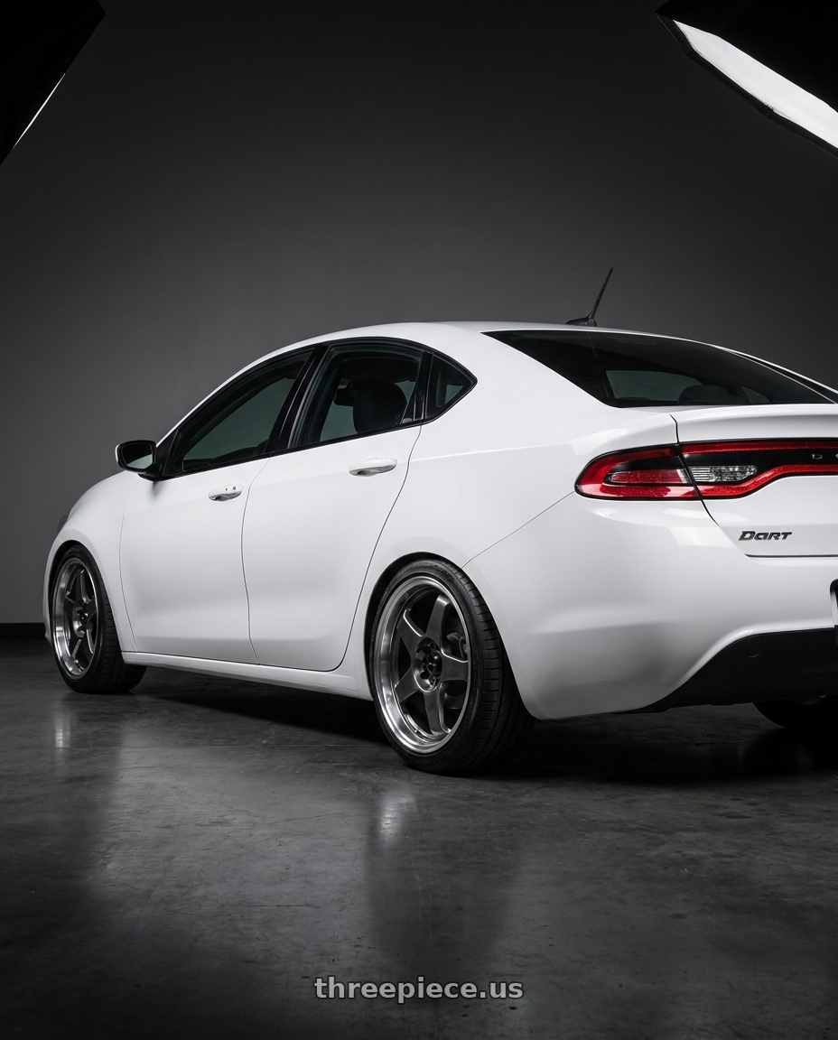 2015 dodge dart SE  with Vors SP1 5x110 18x8  +35 Hyper Black Machine Lip wheels rear three quarter view slight stretch tires