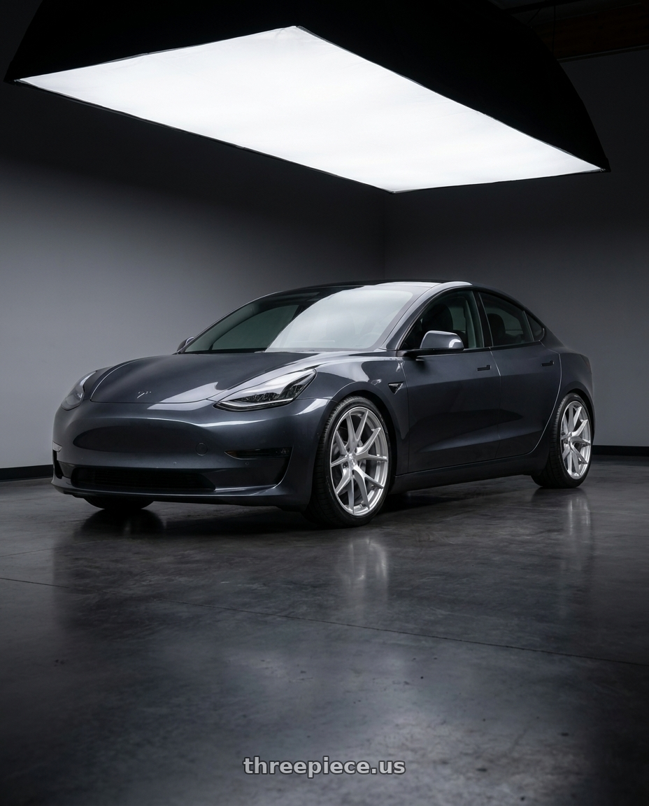 2023 tesla model 3 with Aodhan AFF7 5x114.3 19x8.5+35 Gloss Silver Machined Face wheels