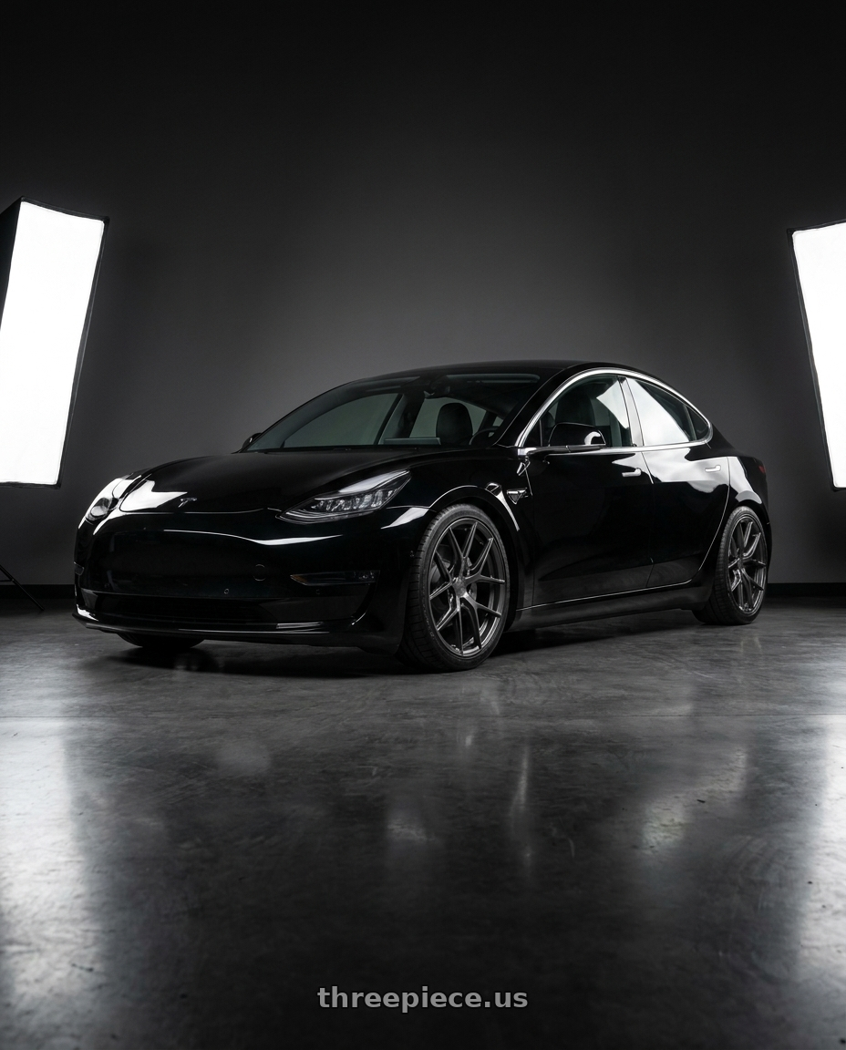 2019 tesla model 3 performance black with Avant Garde Wheels M580R BLANK 20x9 +BLANK Dark Graphite Metallic wheels