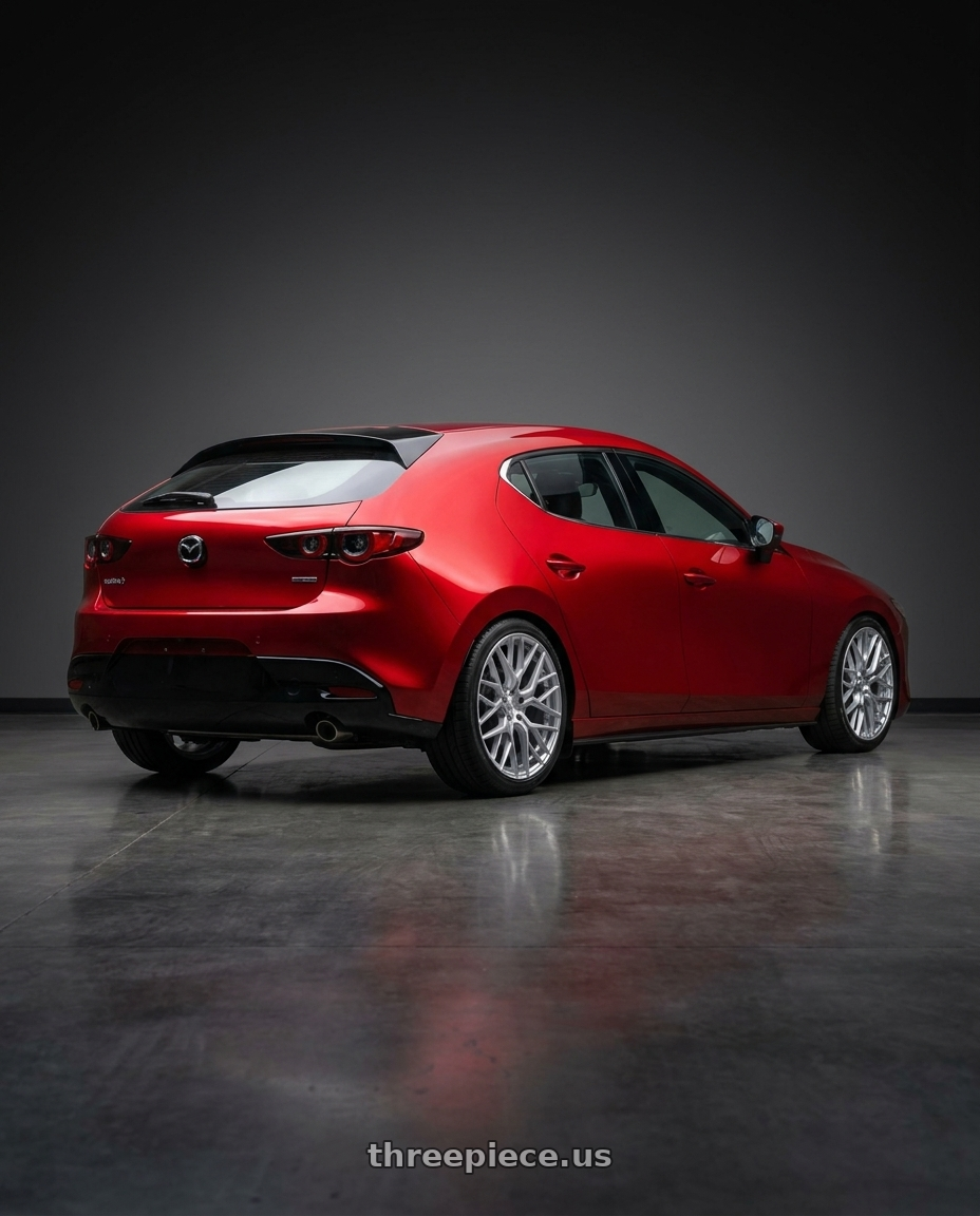 2025 Mazda 3 with Aodhan AFF9 5x120 20x9+30 Gloss Silver Machined Face wheels rear three quarter view square tires