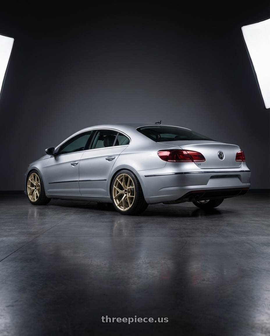 2015 Volkswagen CC with BBS FI-R Evo 5x112 19x9.5+15 White Gold wheels rear three quarter view square tires